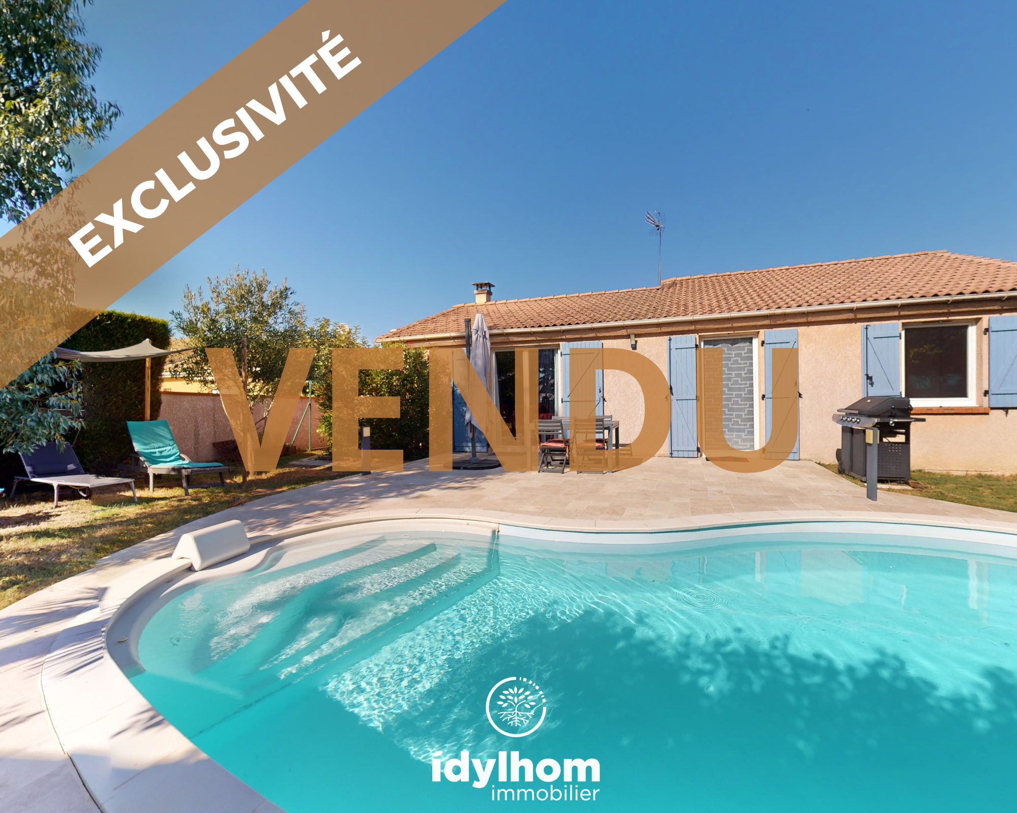 FIDJI : Maison de plain-pied avec 3 chambres, garage et piscine, à Montastruc-la-Conseillère